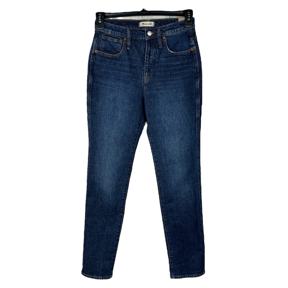 Madewell SZ 27 Stovepipe Full-Length Jeans Hi-Rise Zip-Fly Pocket Whiskered Blue